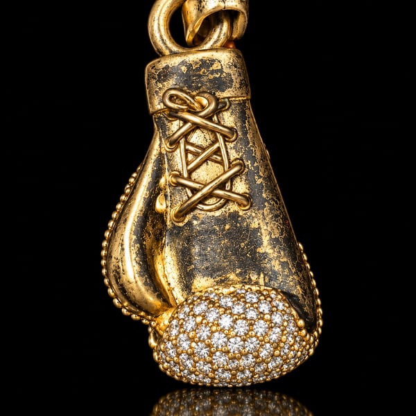 Gold Boxing Glove Pendant CZ Diamond Pave
