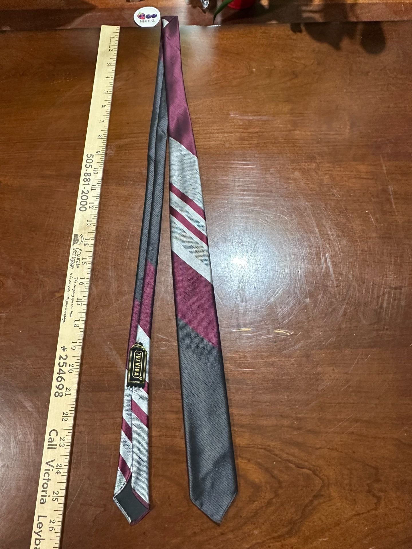 Trevira Vintage Striped Necktie Red Gray Polyester Classic 1