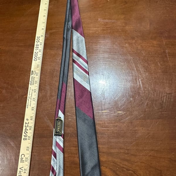 Trevira Vintage Striped Necktie Red Gray Polyester Classic