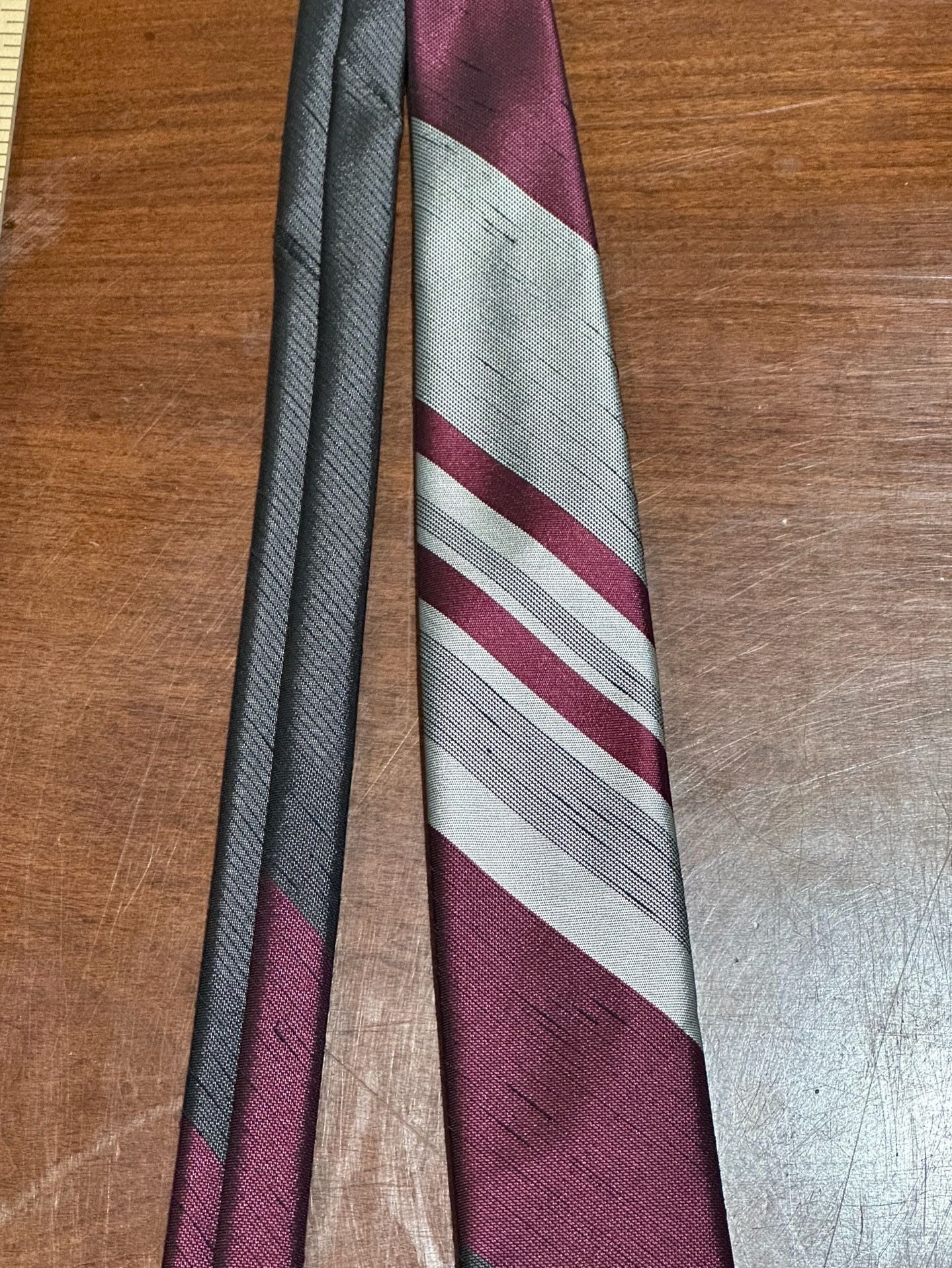 Trevira Vintage Striped Necktie Red Gray Polyester Classic 2