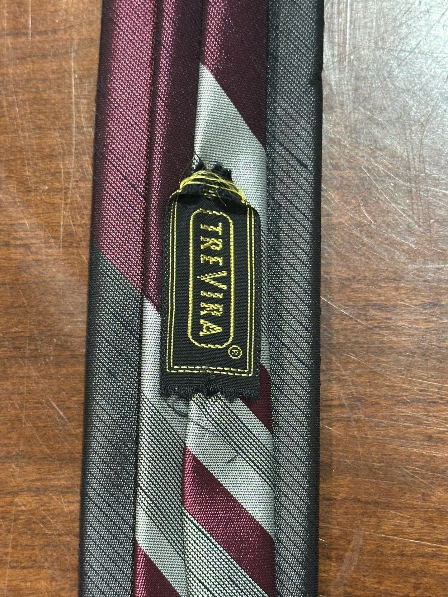 Trevira Vintage Striped Necktie Red Gray Polyester Classic 4
