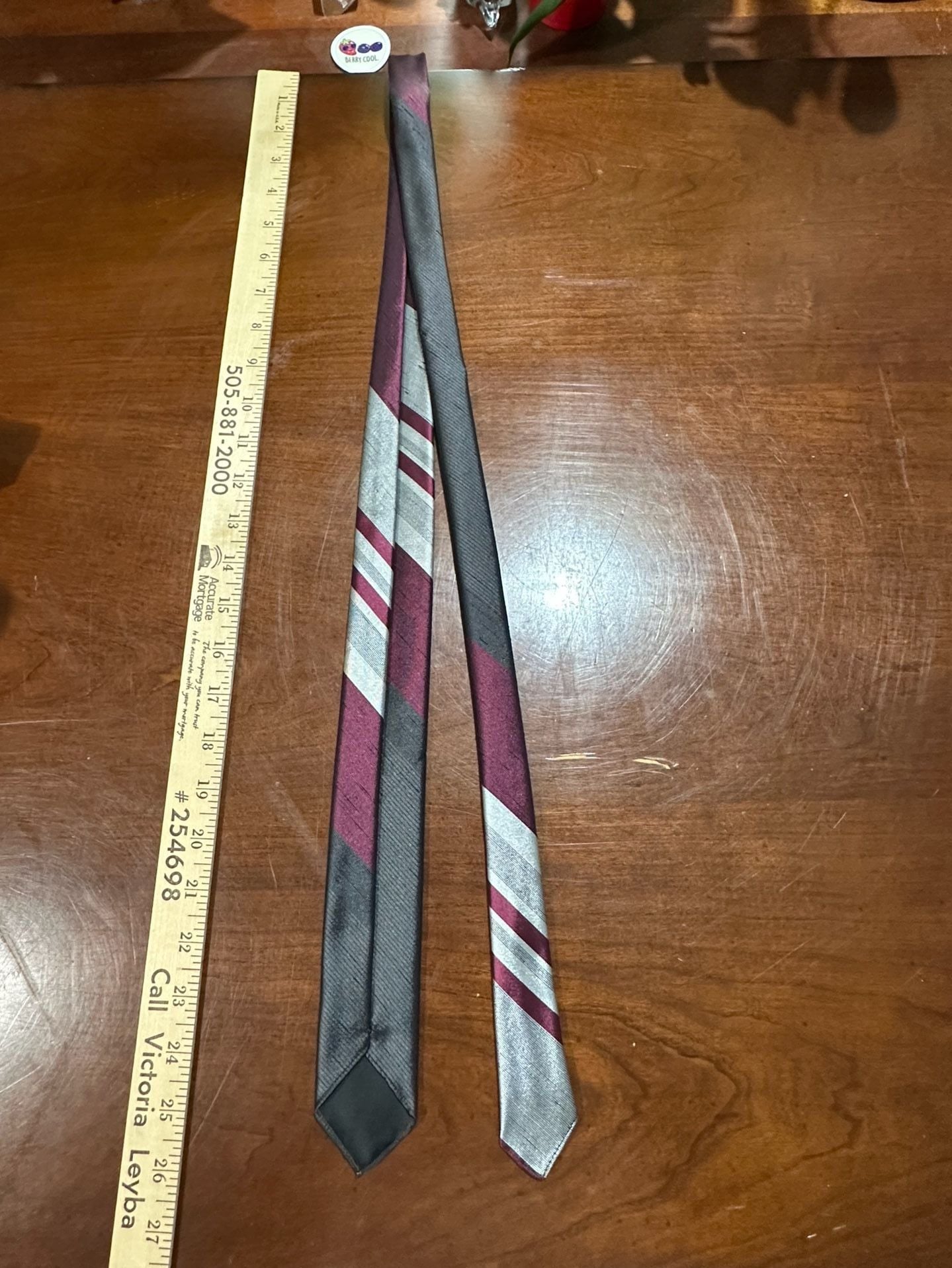 Trevira Vintage Striped Necktie Red Gray Polyester Classic 3