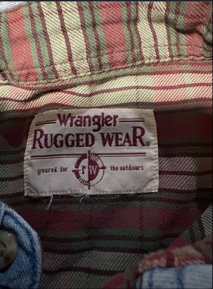 Vintage Wrangler Rugged Wear Denim Shirt Men’s XL? Plaid Lined Button Up 8