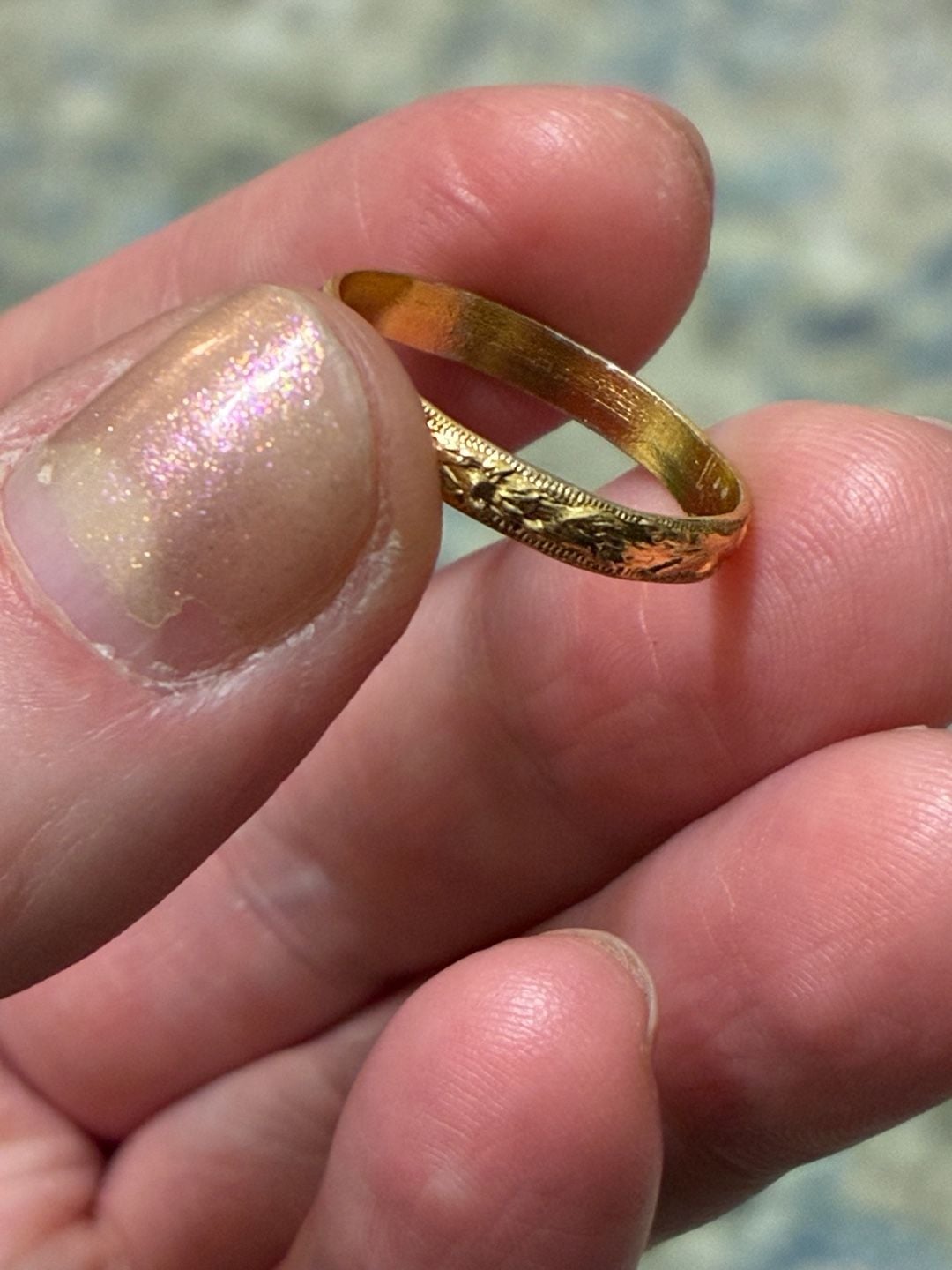 RARE! Vintage 1920s Art Deco Floral Milgrain Engraved 14K Gold Wedding Band 5