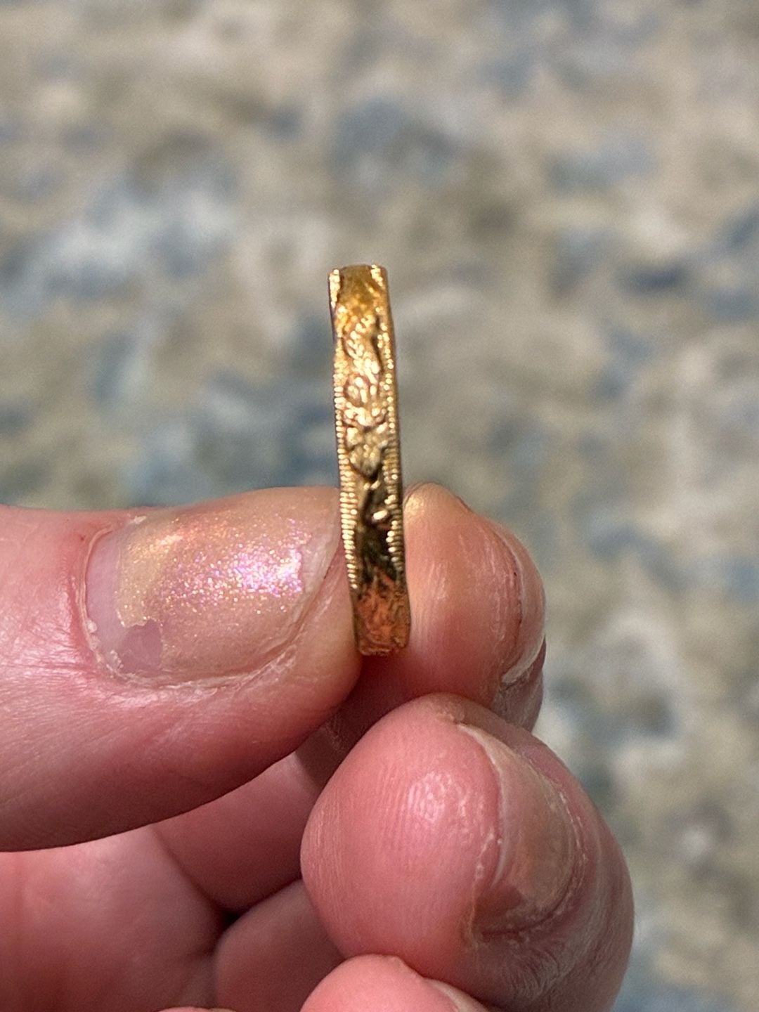 RARE! Vintage 1920s Art Deco Floral Milgrain Engraved 14K Gold Wedding Band 6