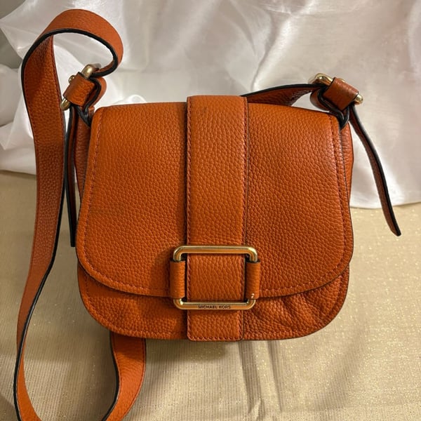 Michael Kors Maxine Leather Orange Saddle Bag