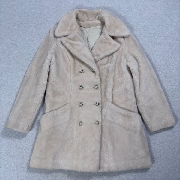 Sears Fashions Faux Fur Coat Cream Double Breasted Vintage