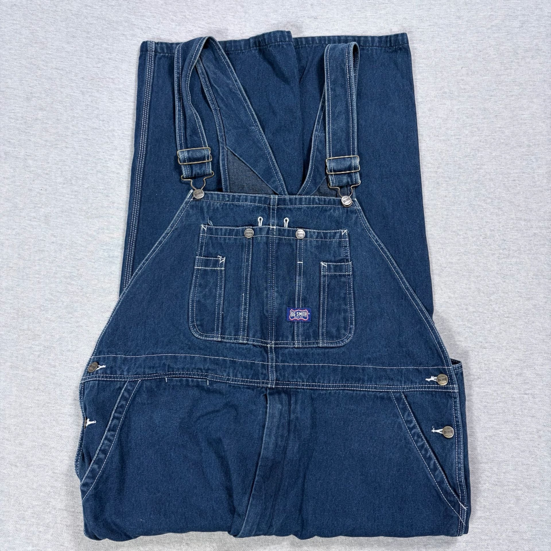 Big Smith Denim Bib Overalls Size 44x30 Blue Cotton Carpenter Workwear 2