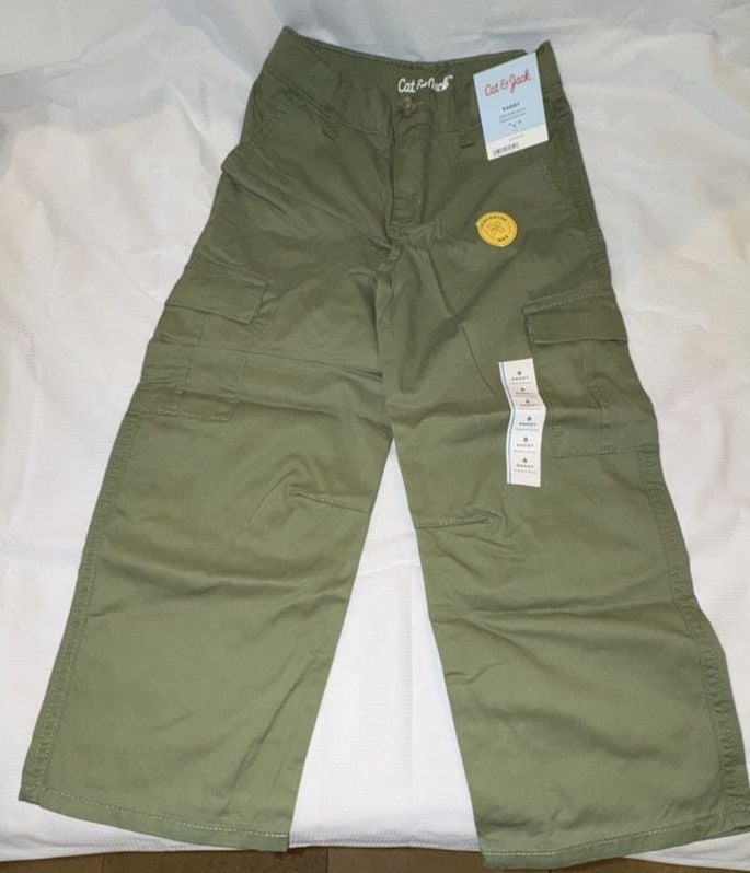 Cat & Jack Baggy Cargo Pants Size 6 Green Stretch Reinforced Knee 2