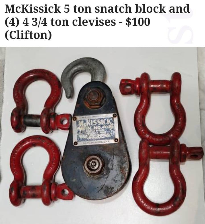 McKissick 5 Ton Snatch Block And 4 Clevises 1