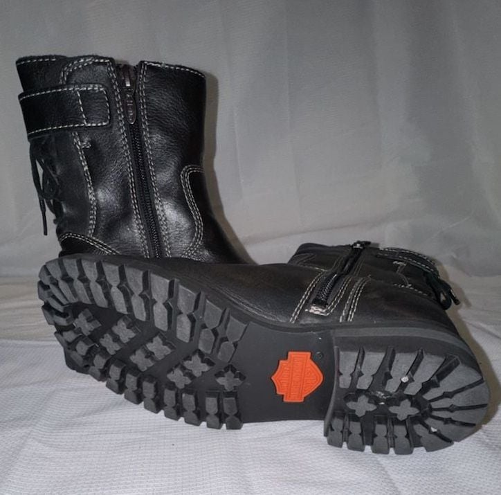 Harley Davidson Radiate Back Lace-Up Boots Size 6.5 M Black Leather 7