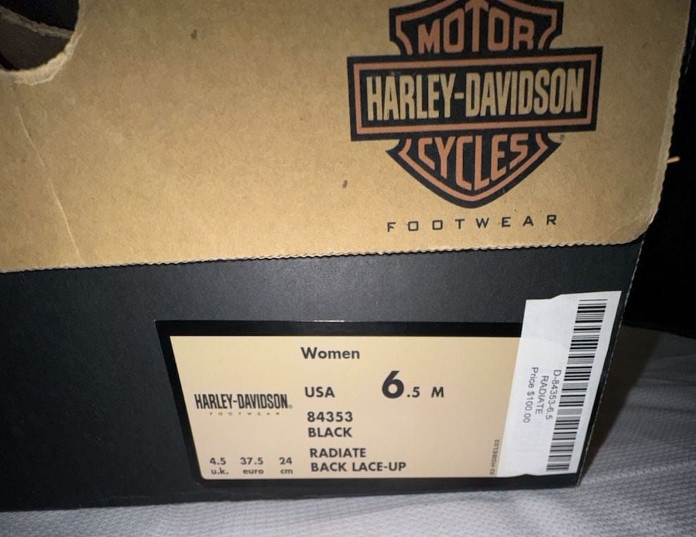 Harley Davidson Radiate Back Lace-Up Boots Size 6.5 M Black Leather 11