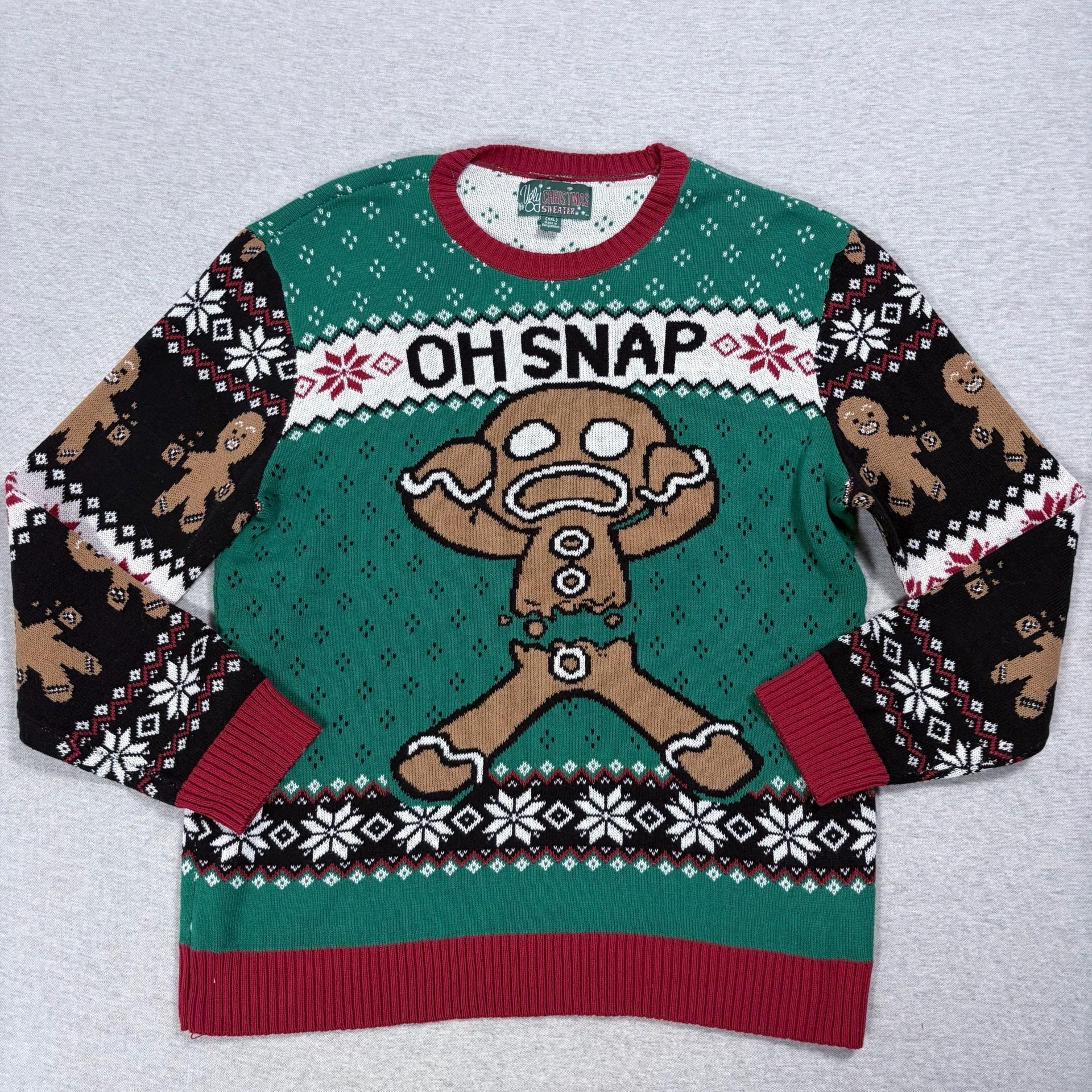Ugly Christmas Sweater Oh Snap Gingerbread Man Size XXL Green Holiday Knit 2
