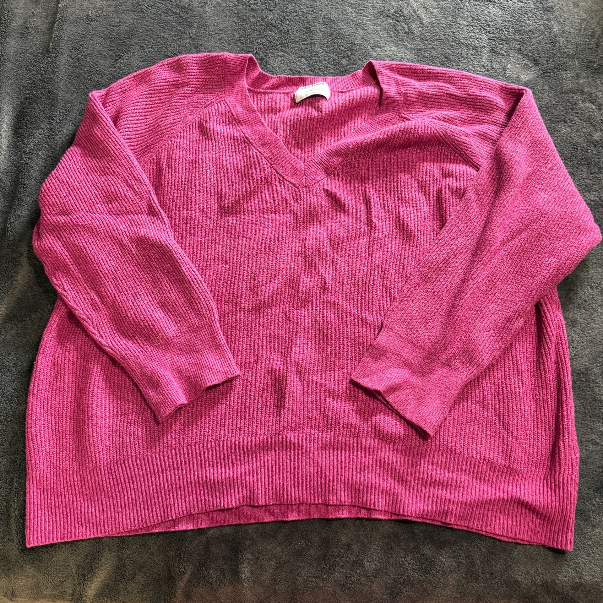 Old Navy V-Neck Sweater Size XXL Pink Ribbed 2