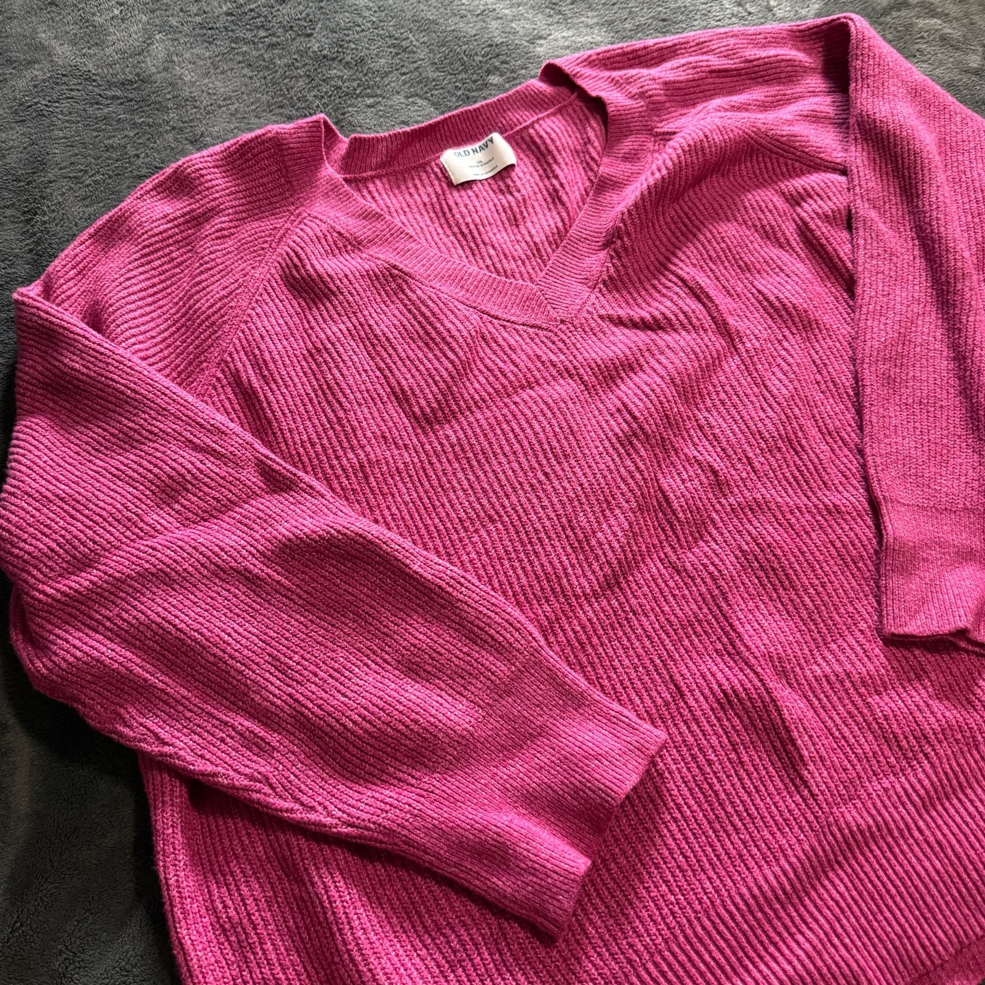 Old Navy V-Neck Sweater Size XXL Pink Ribbed 4