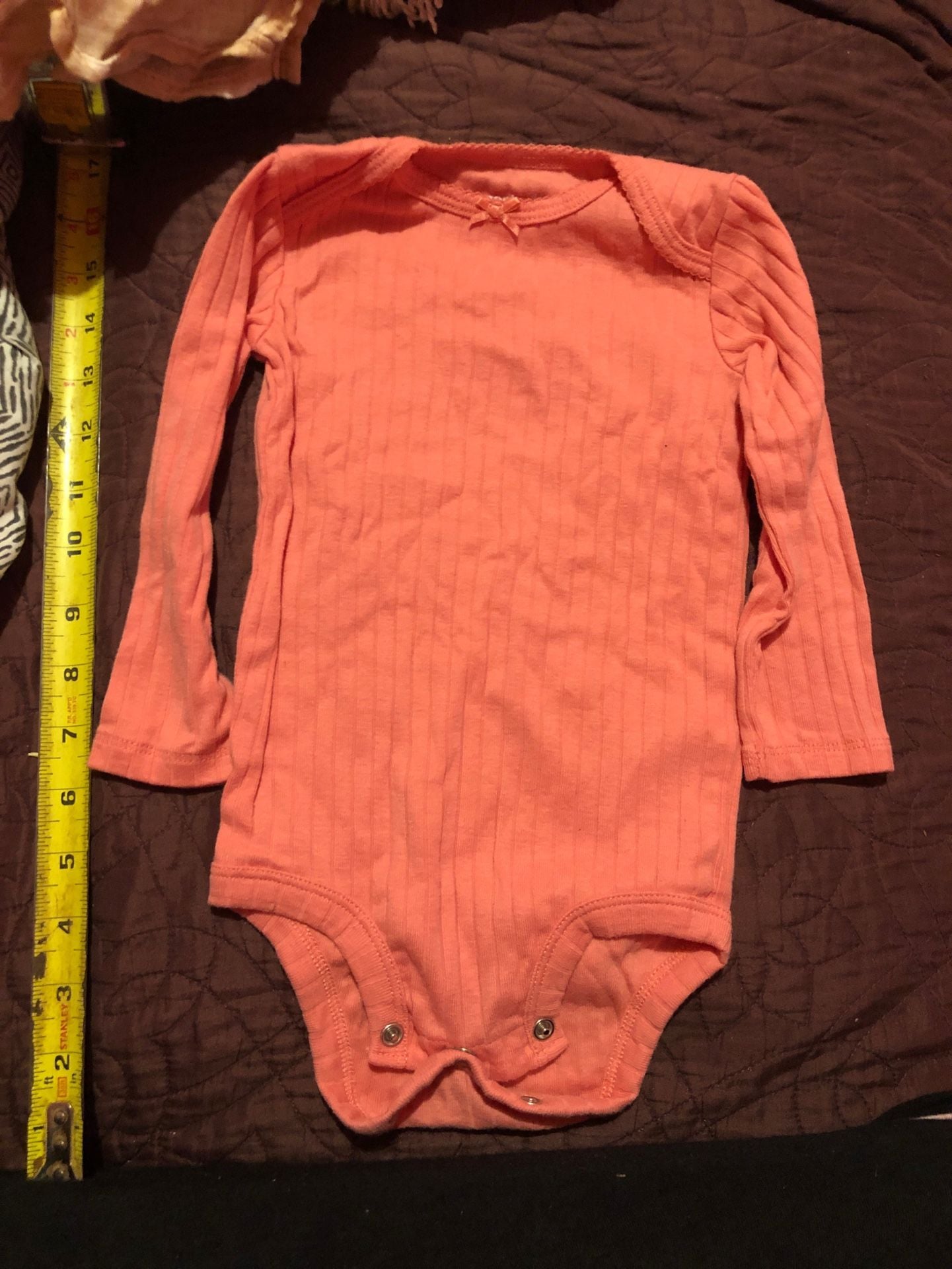 Carters Child of Mine Bodysuit Size 12m Pink Ribbed Long Sleeve 2