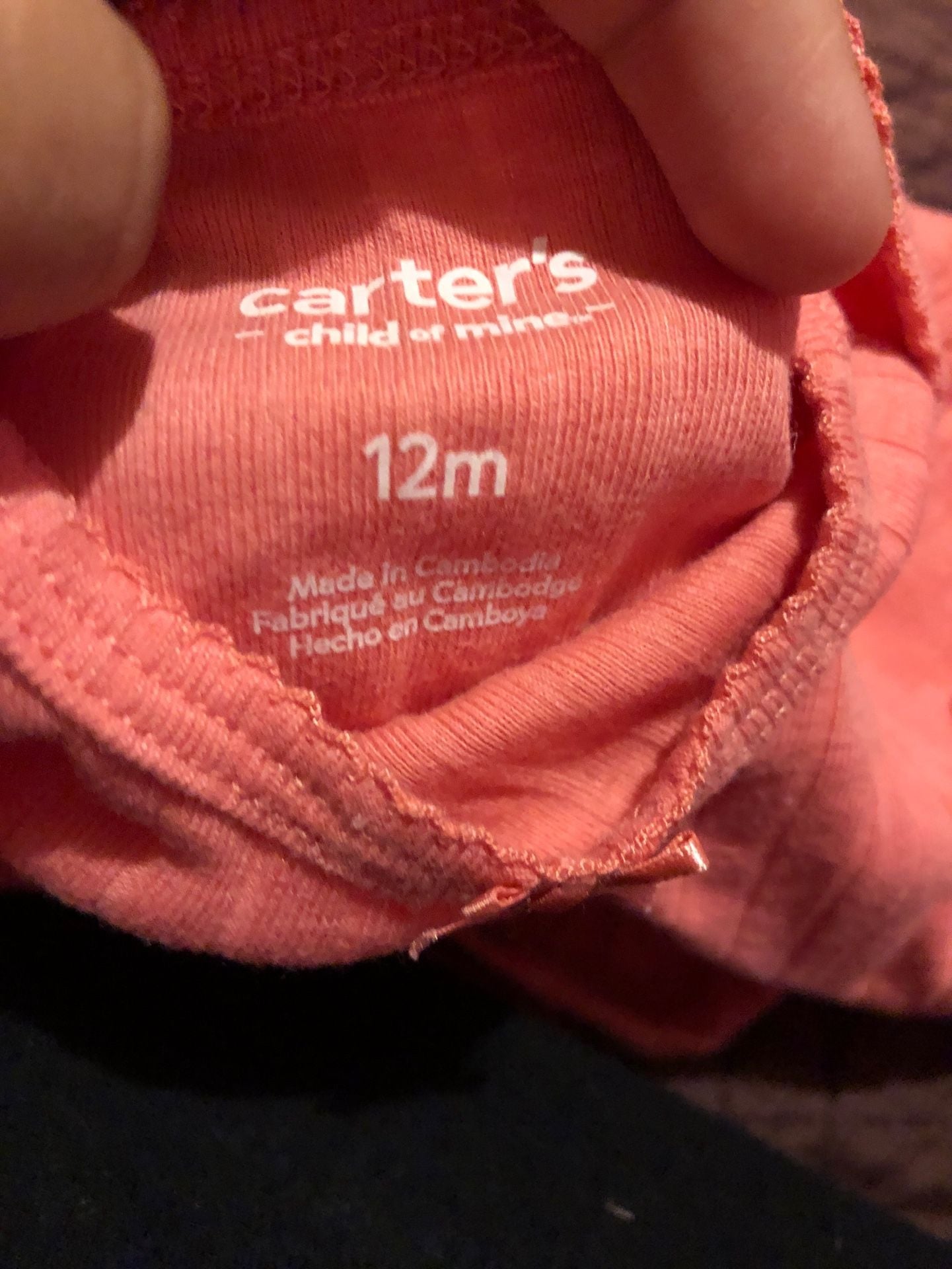 Carters Child of Mine Bodysuit Size 12m Pink Ribbed Long Sleeve 4