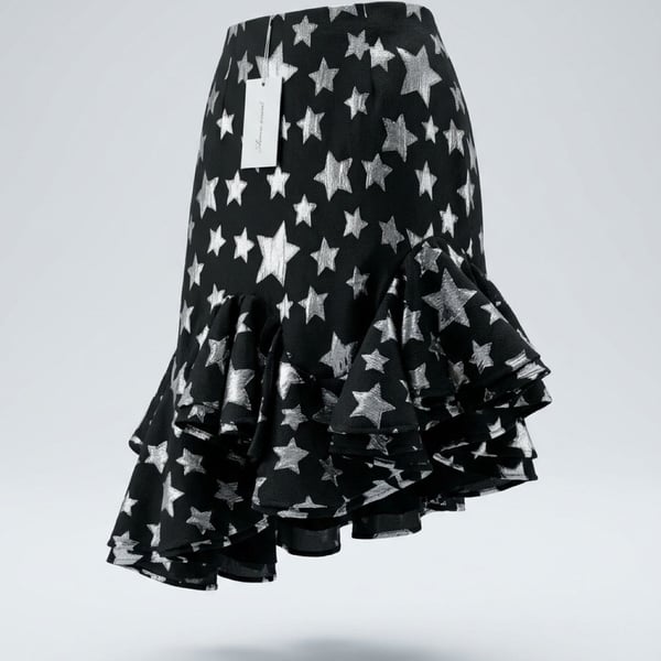 Lovers + Friends Skirt Size S Black Silver Star Print Ruffle