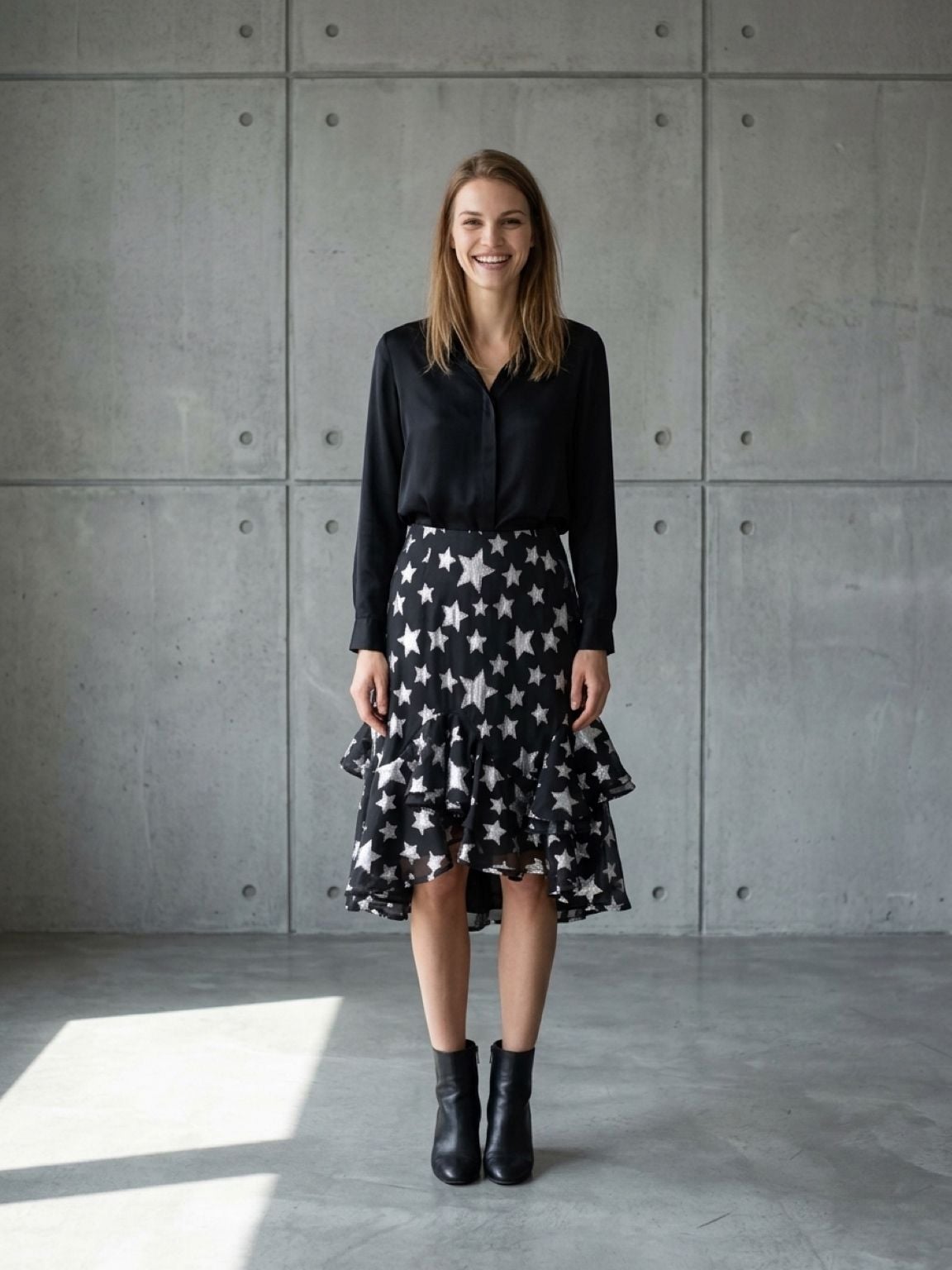 Lovers + Friends Skirt Size S Black Silver Star Print Ruffle 7