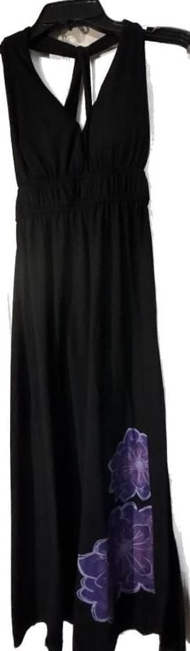 Derek Heart Black Sleeveless Halter Maxi Dress with Purple Flower Graphic Print 2