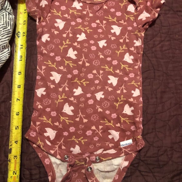 Gerber Short Sleeve Bodysuit Size 12 Months Mauve Floral Bird