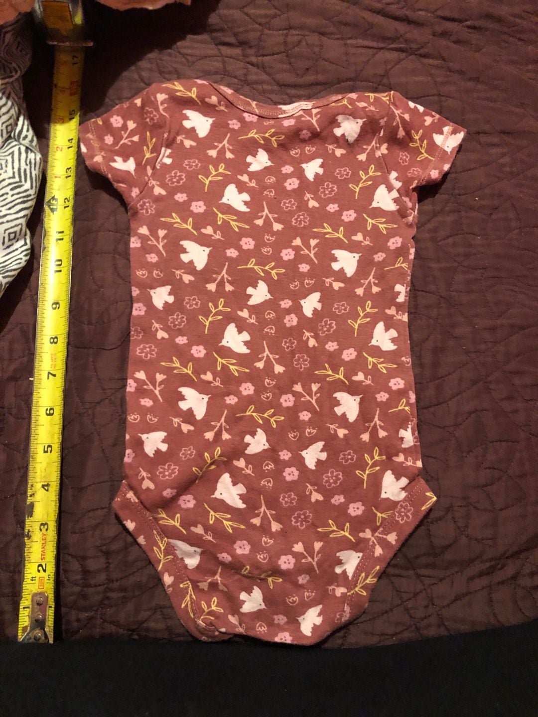 Gerber Short Sleeve Bodysuit Size 12 Months Mauve Floral Bird 3