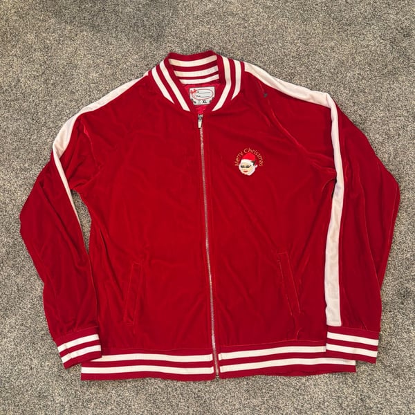 Mrs Santa Christmas Velour Sequin Track Jacket Size XL Red