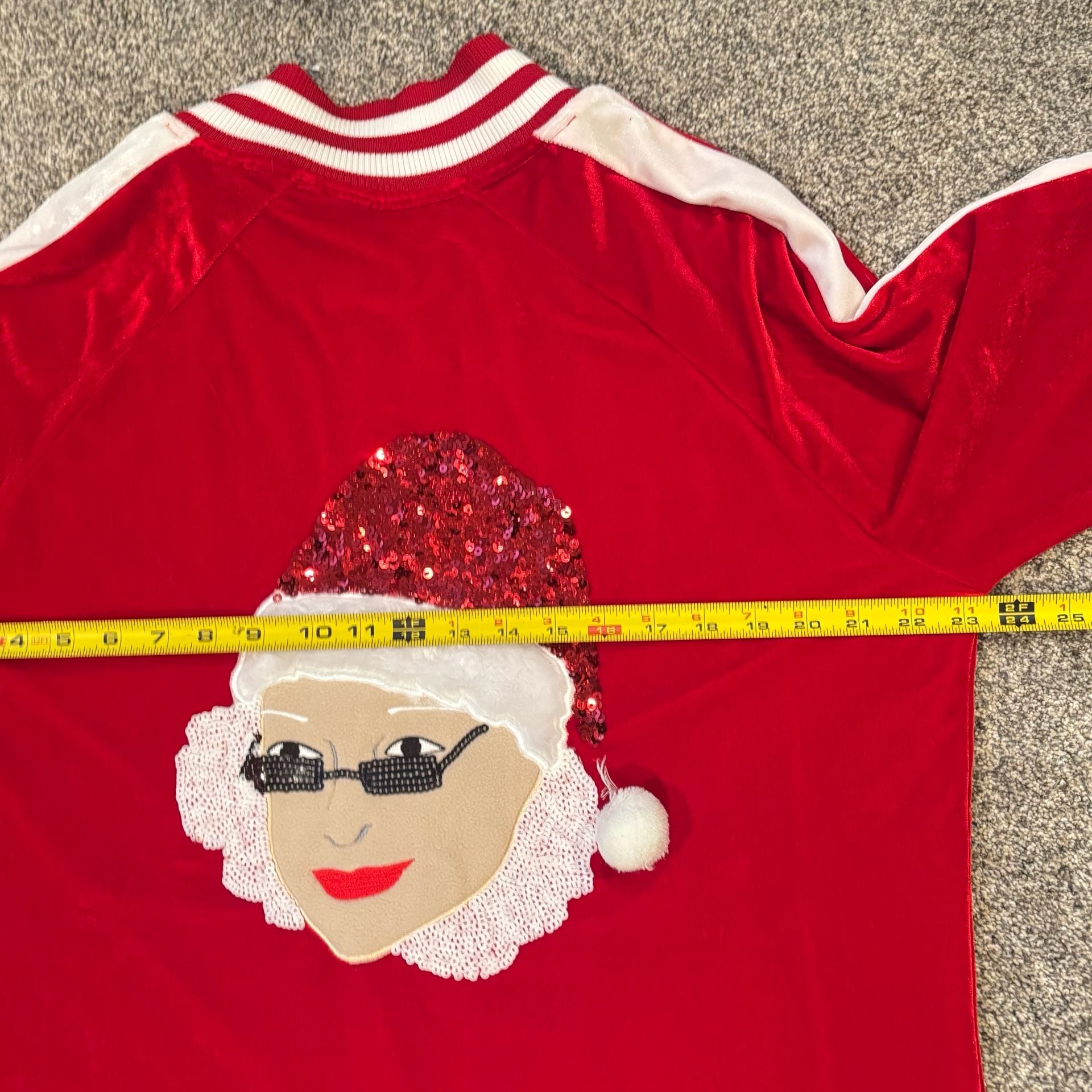 Mrs Santa Christmas Velour Sequin Track Jacket Size XL Red 7