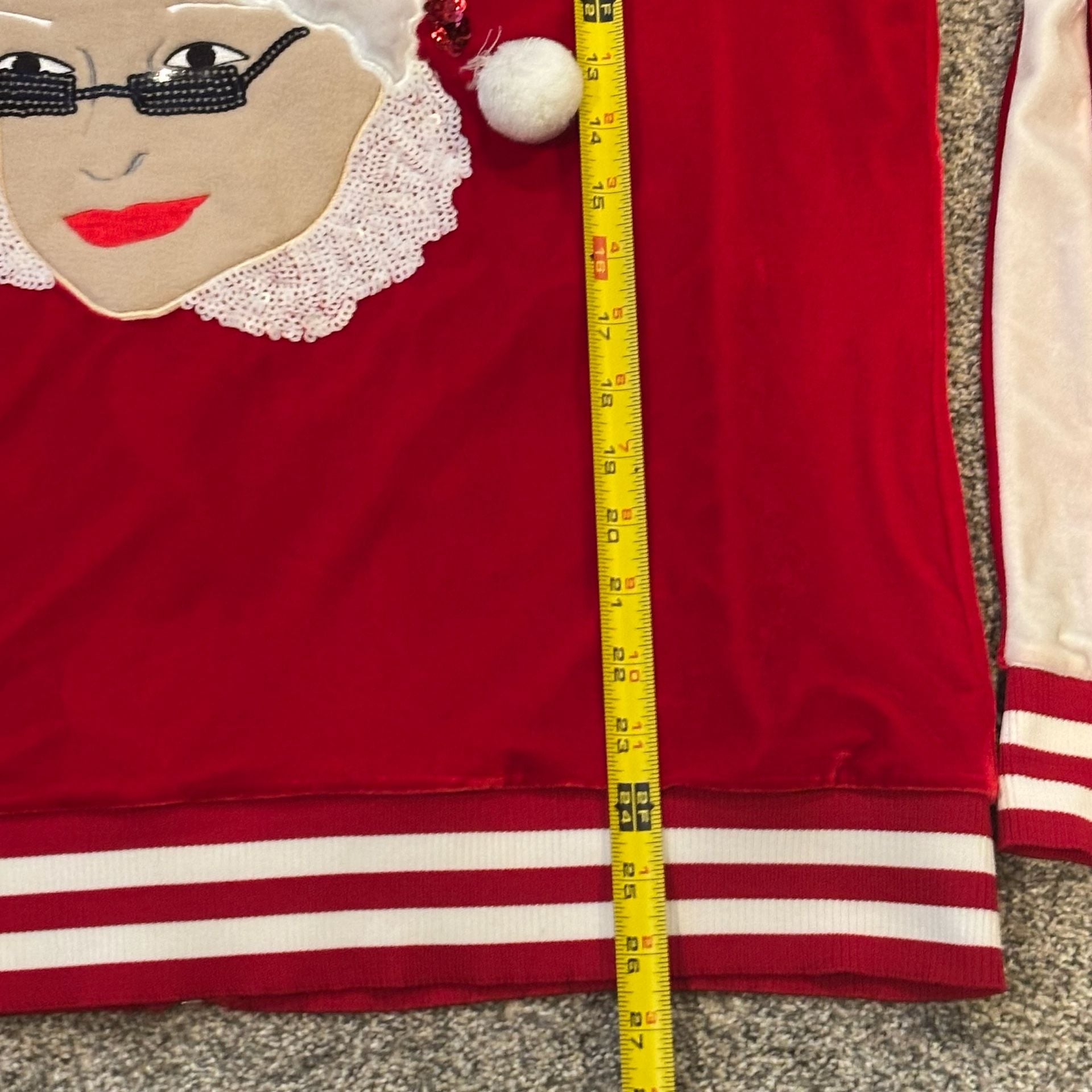 Mrs Santa Christmas Velour Sequin Track Jacket Size XL Red 8