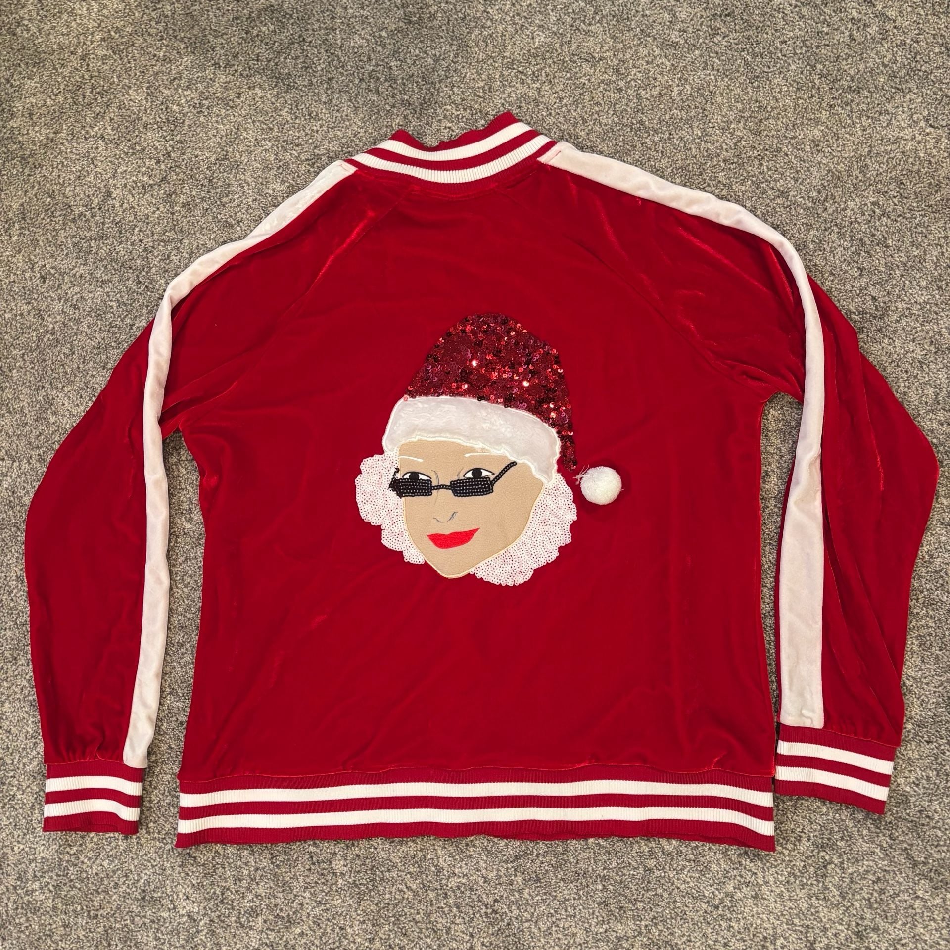 Mrs Santa Christmas Velour Sequin Track Jacket Size XL Red 10