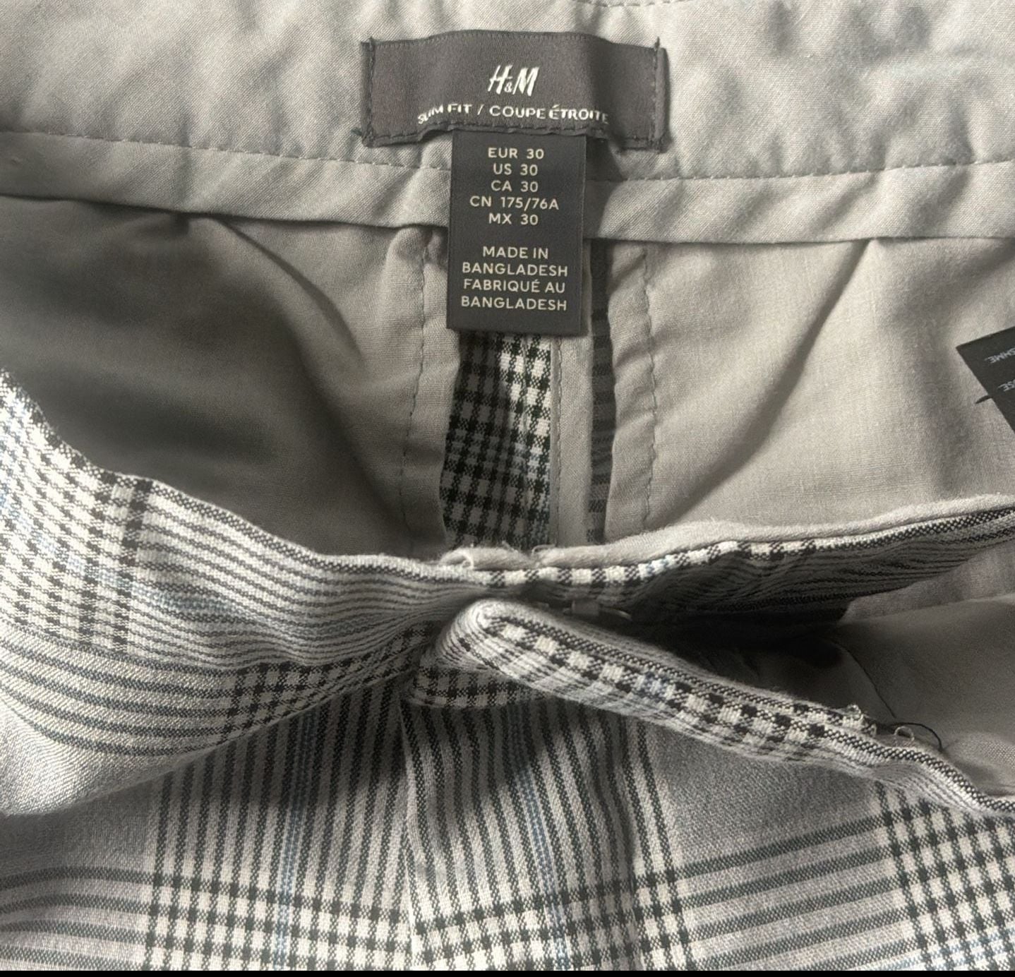 H&M Slim Fit Trousers Size 30 Grey Plaid Glen Check 5