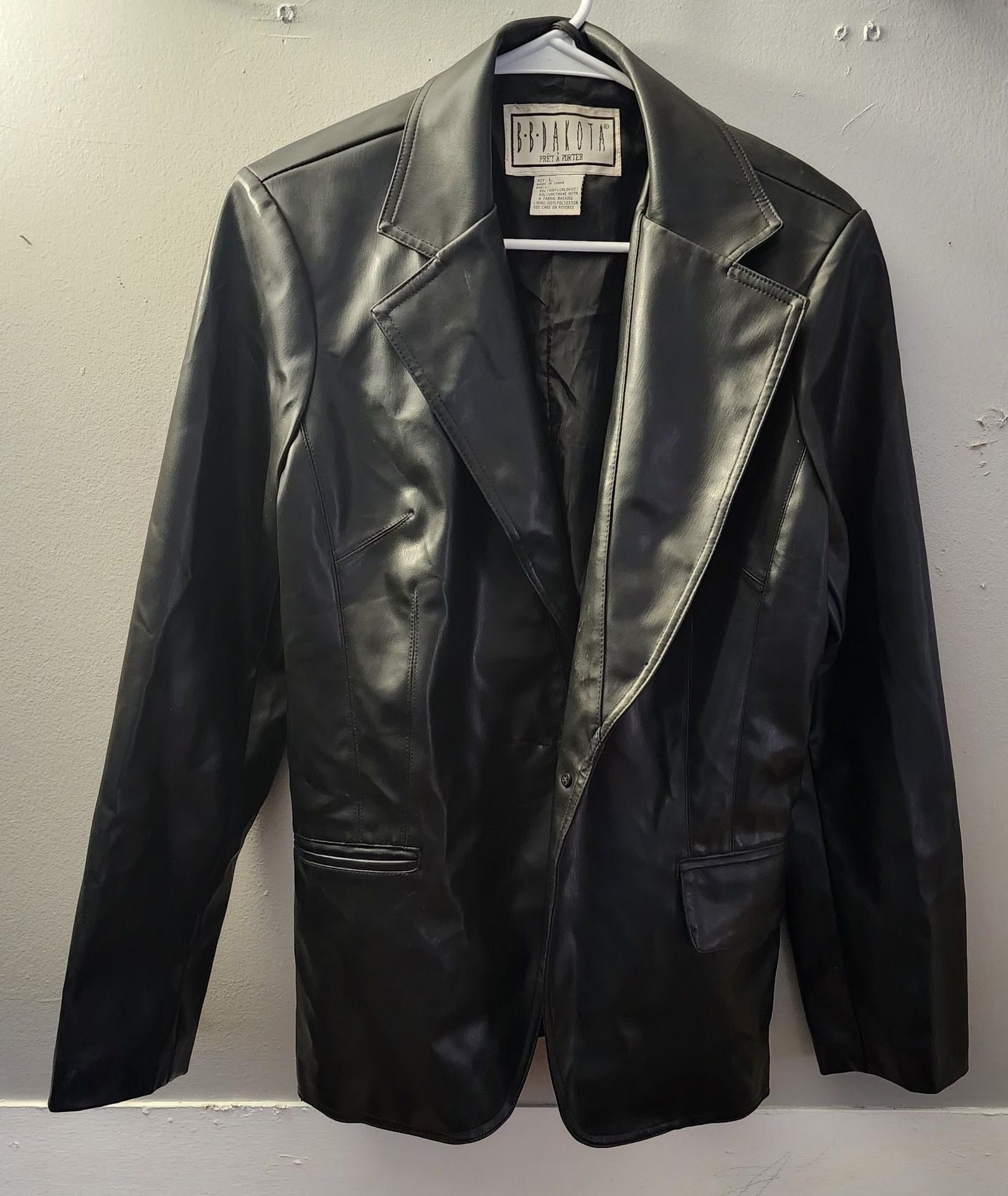 BB Dakota Faux Leather Blazer Size L Black Jacket 2