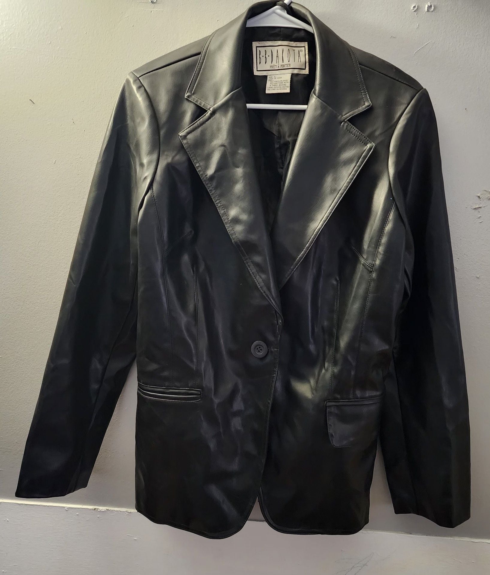 BB Dakota Faux Leather Blazer Size L Black Jacket 3