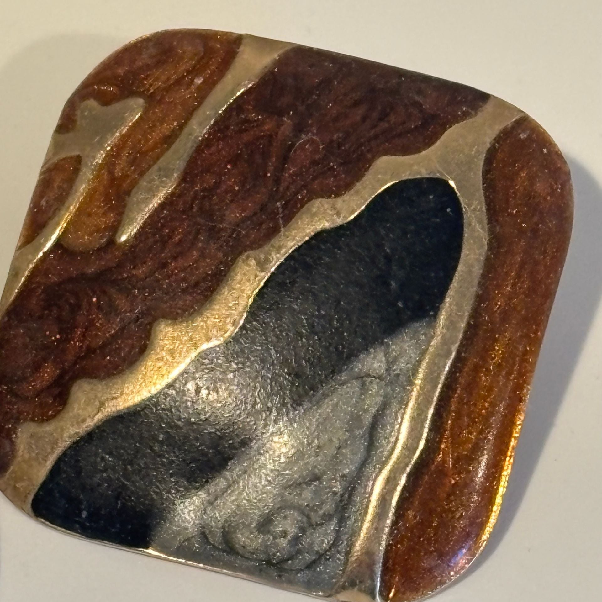 Vintage Swirl Enamel Statement Earrings Brown Black Gold Tone 7