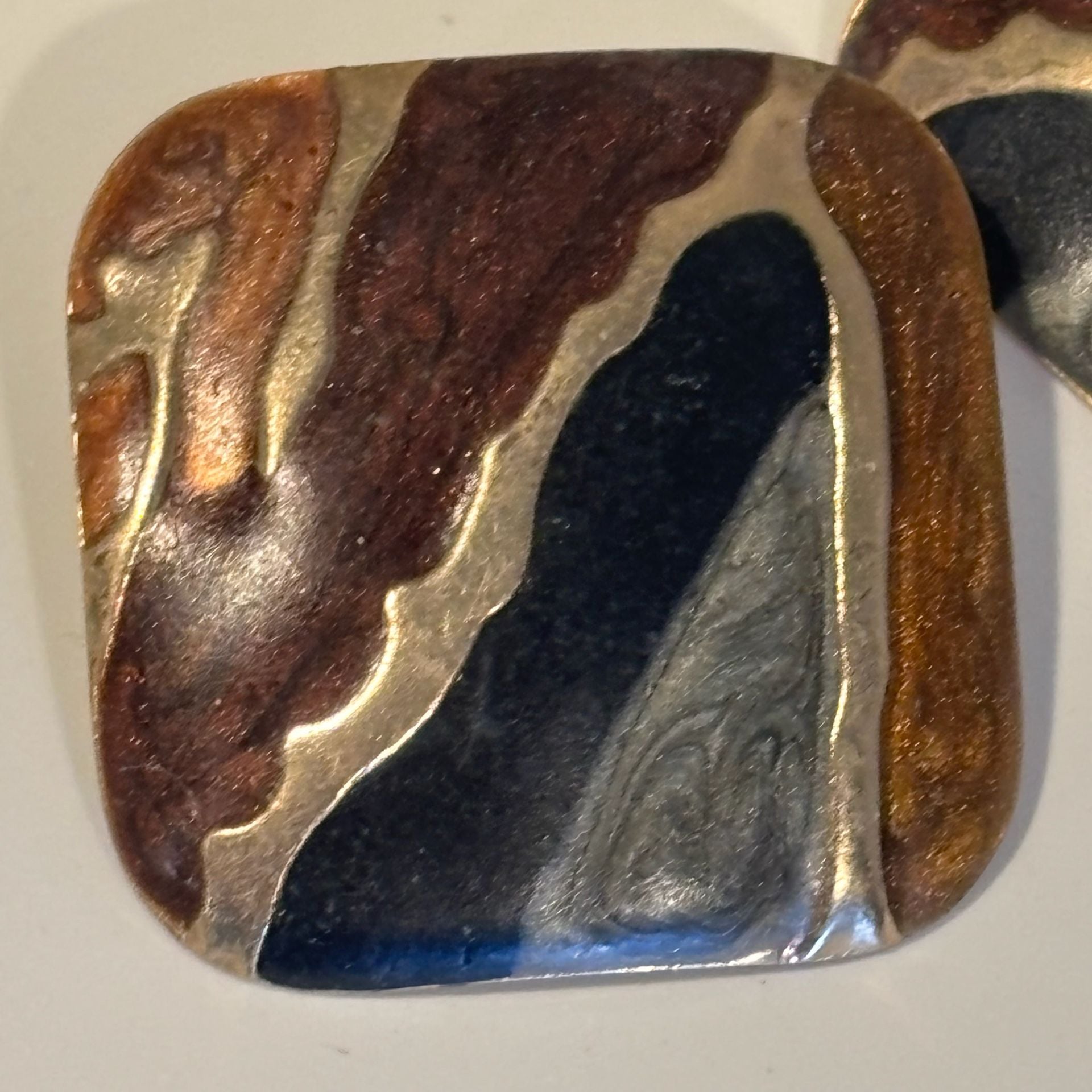 Vintage Swirl Enamel Statement Earrings Brown Black Gold Tone 9