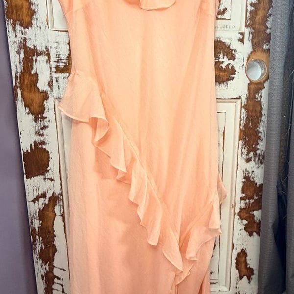 Peach Ruffle Sleeveless Maxi Dress Size XL Chiffon NWT Coquette Romantic