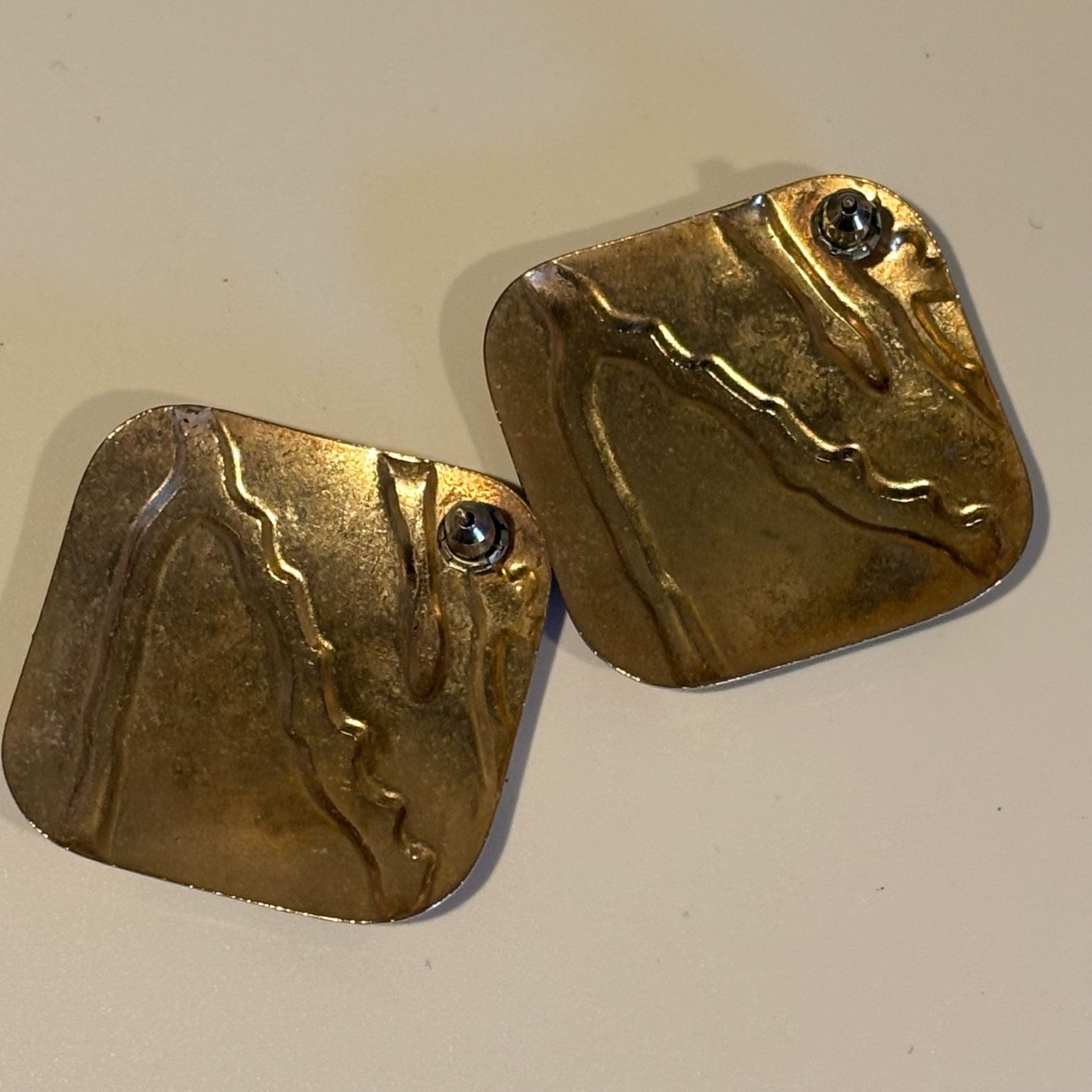 Vintage Swirl Enamel Statement Earrings Brown Black Gold Tone 5