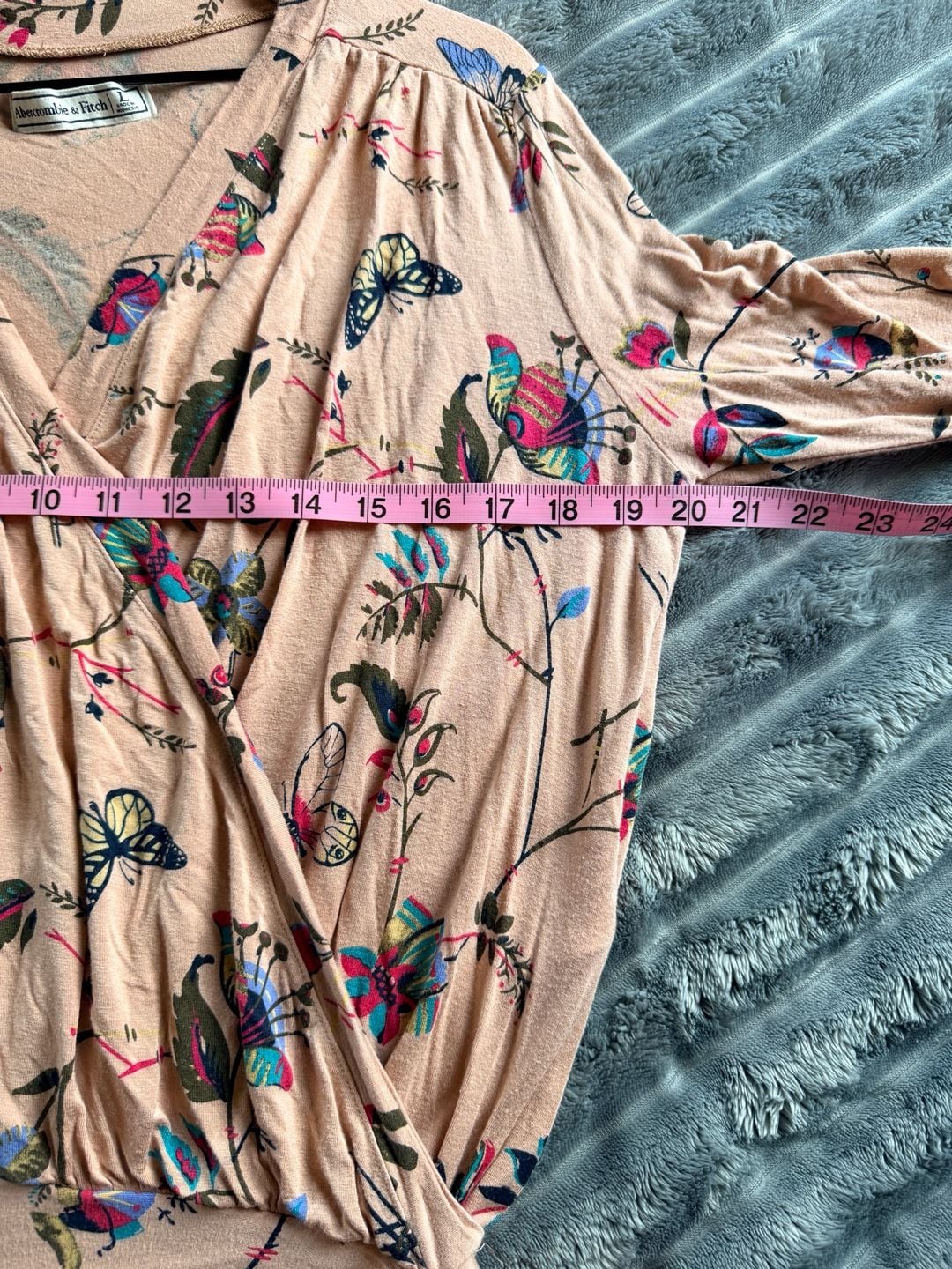 Abercrombie & Fitch Tie Wrap Long Sleeve Blouse Size L Pink Floral Butterfly Y2K 8