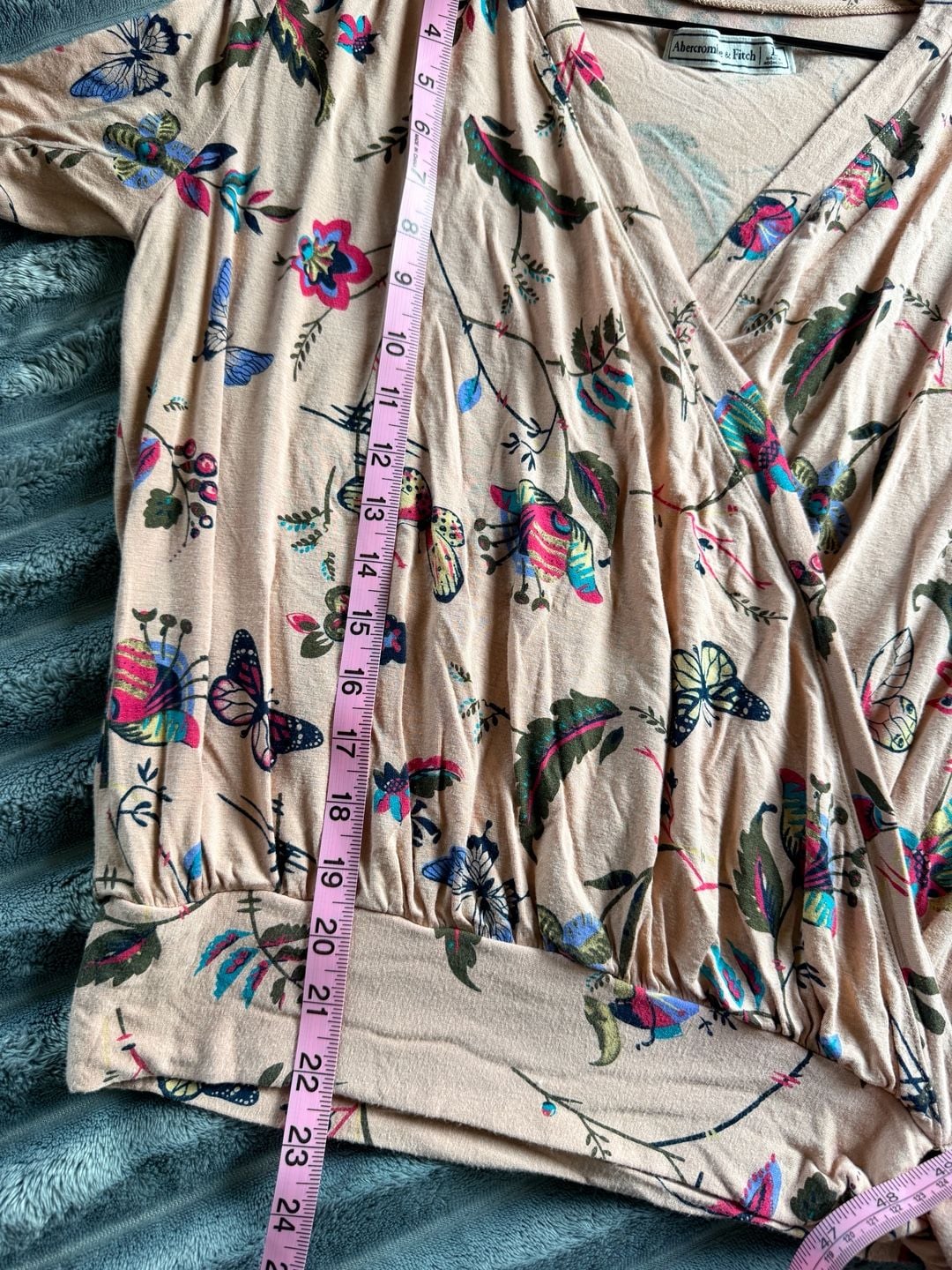 Abercrombie & Fitch Tie Wrap Long Sleeve Blouse Size L Pink Floral Butterfly Y2K 9