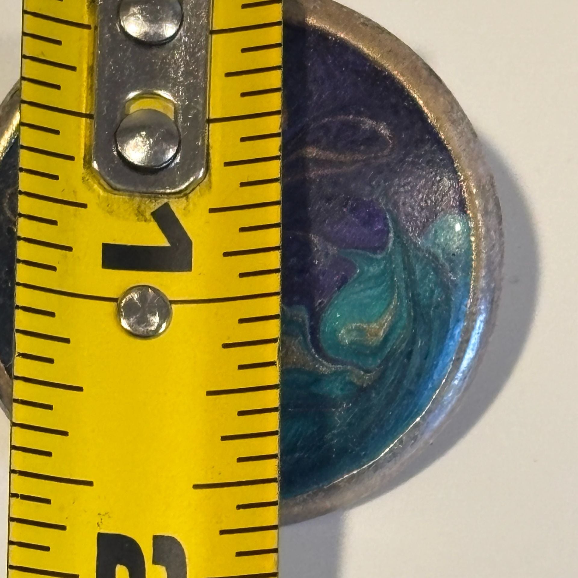 Vintage Hand Painted Enamel Earrings Blue Teal Gold Swirls 9