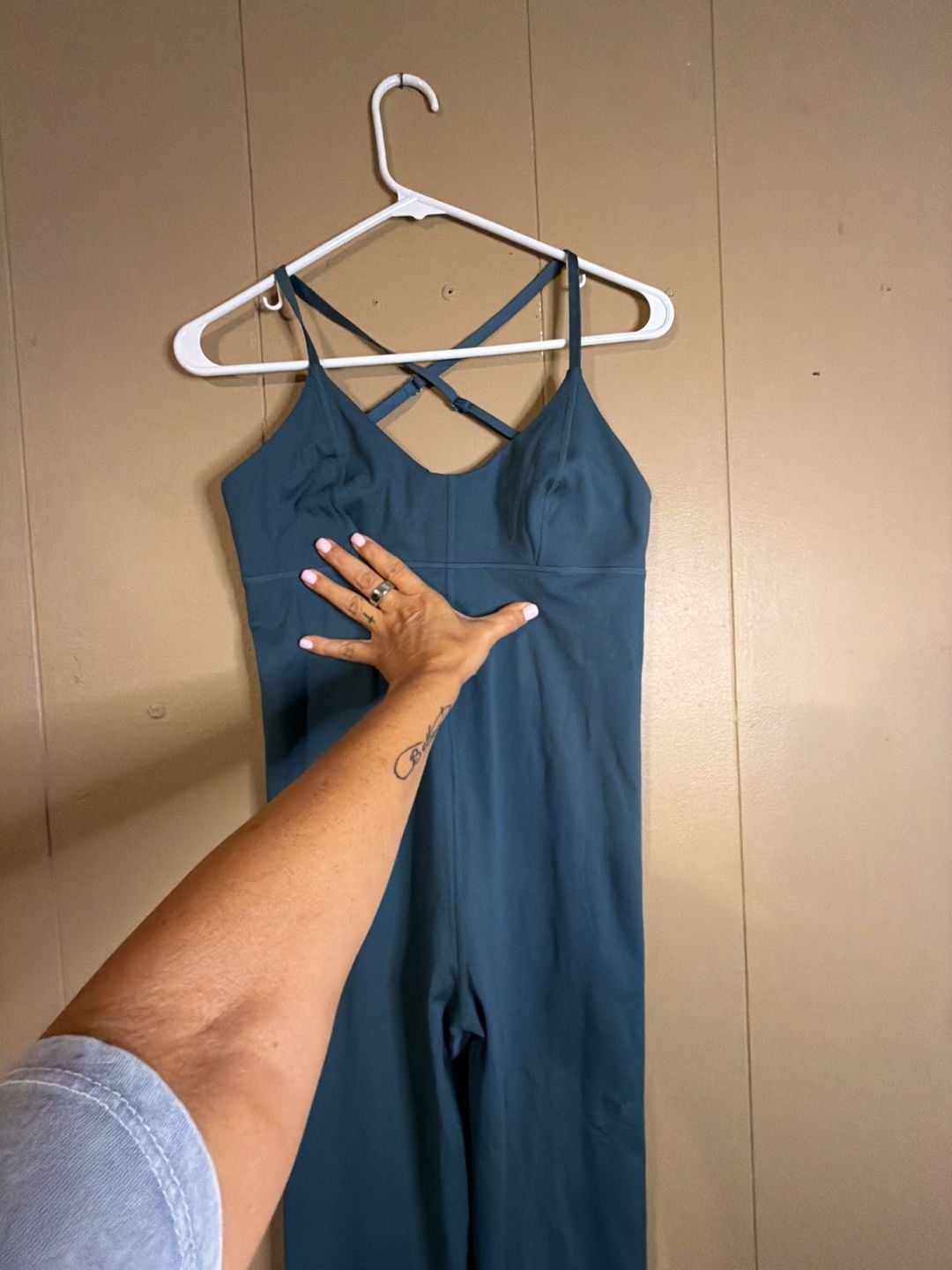 Le Ore Jumpsuit Size M Blue Backless Camisole Bodycon 3