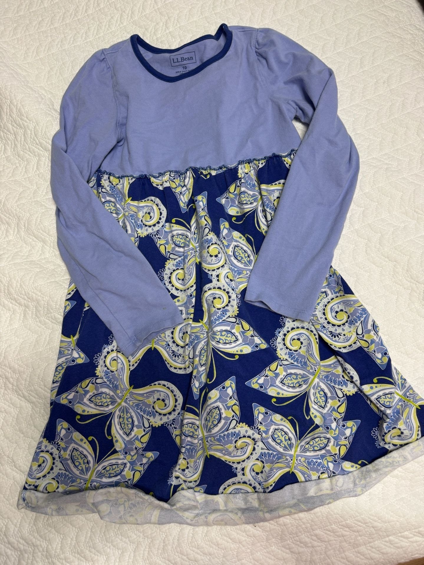 L.L. Bean Butterfly Dress Size 10 Blue Cotton Long Sleeve 1