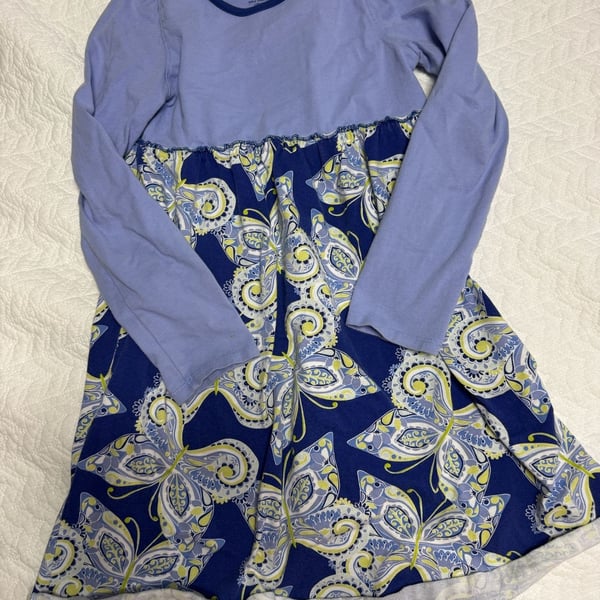 L.L. Bean Butterfly Dress Size 10 Blue Cotton Long Sleeve