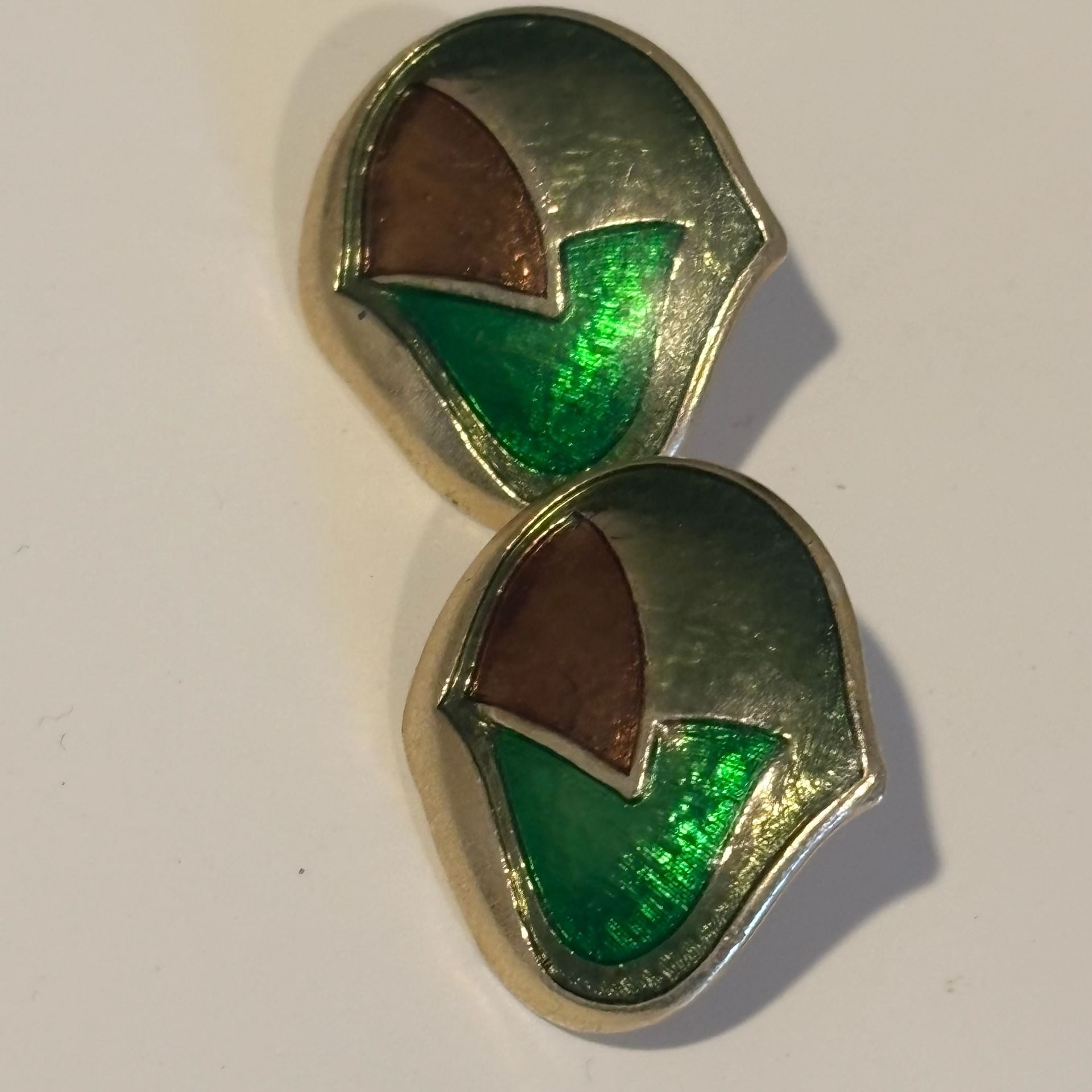 Vintage Enamel Geometric Statement Earrings Green Gold 4