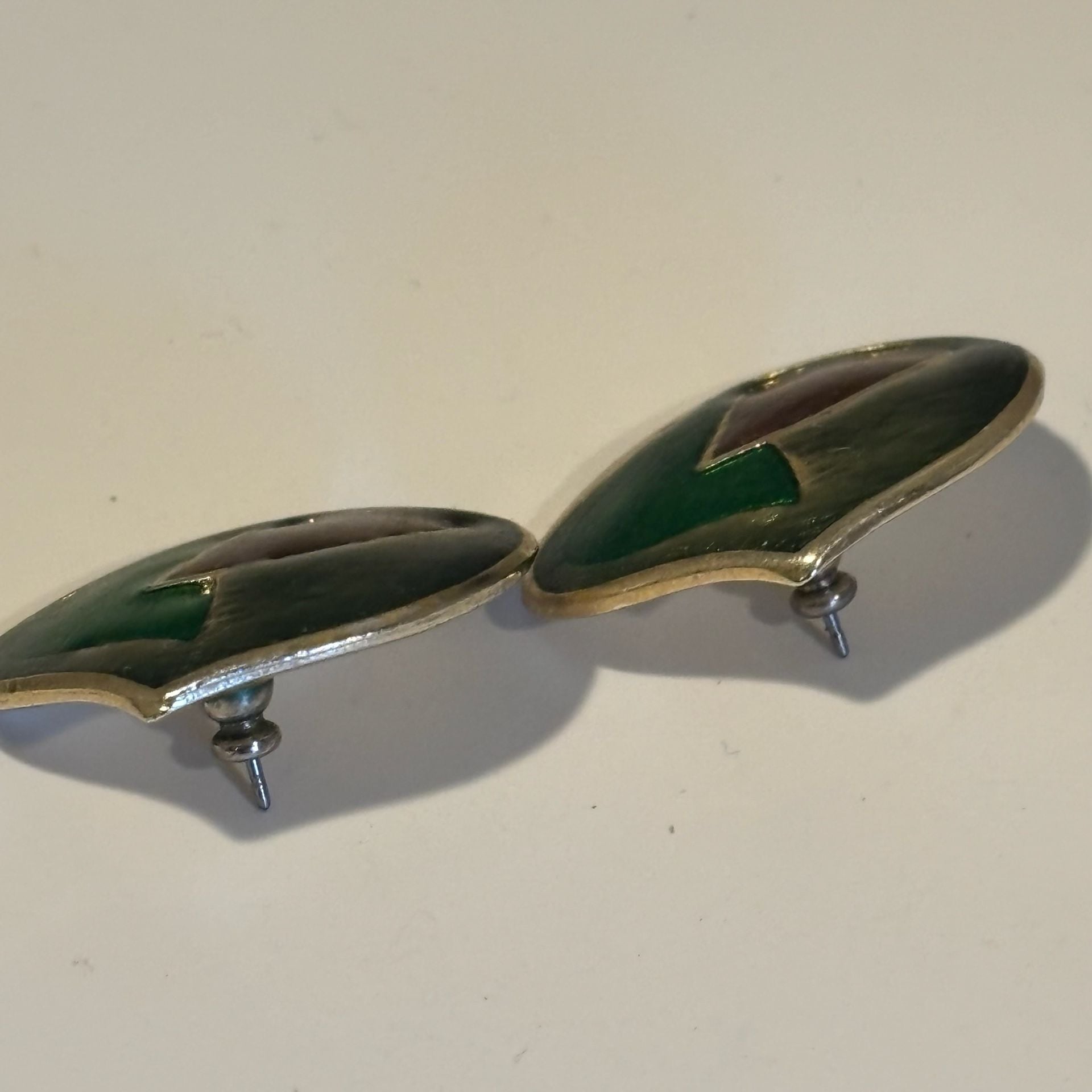 Vintage Enamel Geometric Statement Earrings Green Gold 9