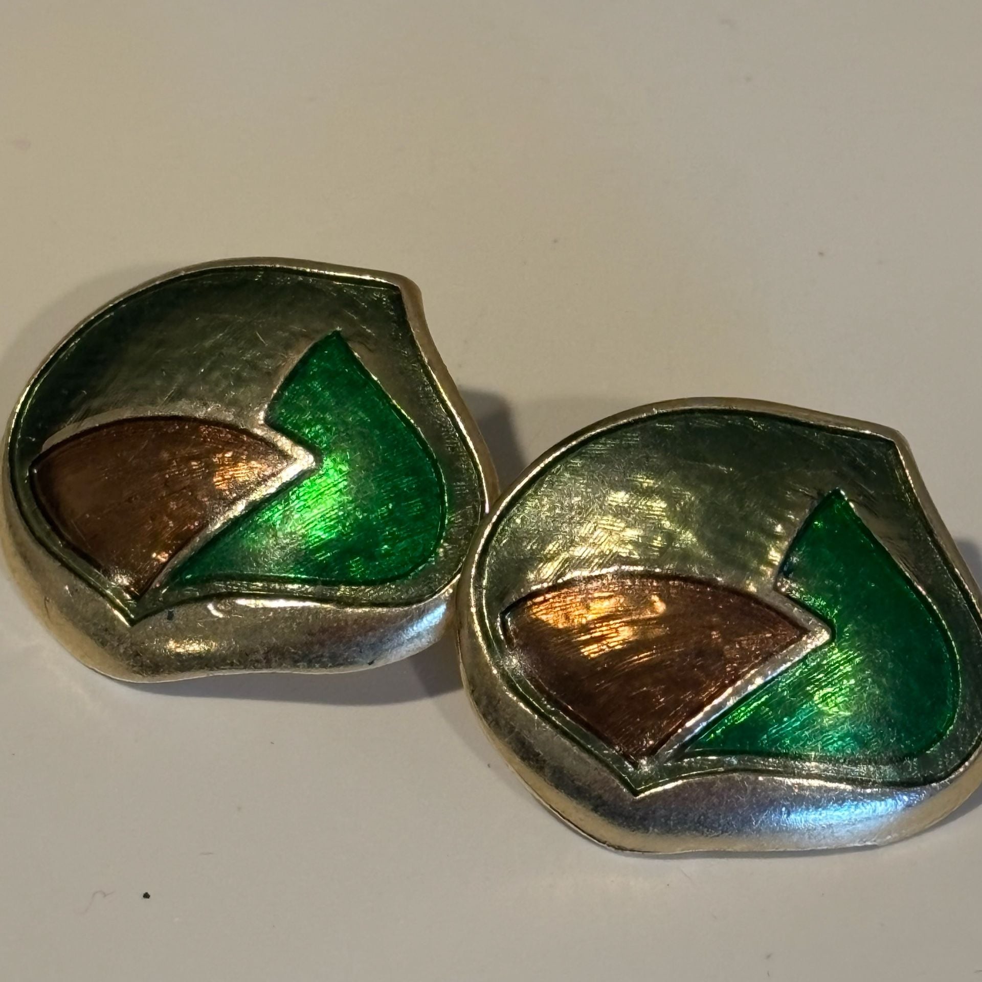Vintage Enamel Geometric Statement Earrings Green Gold 10