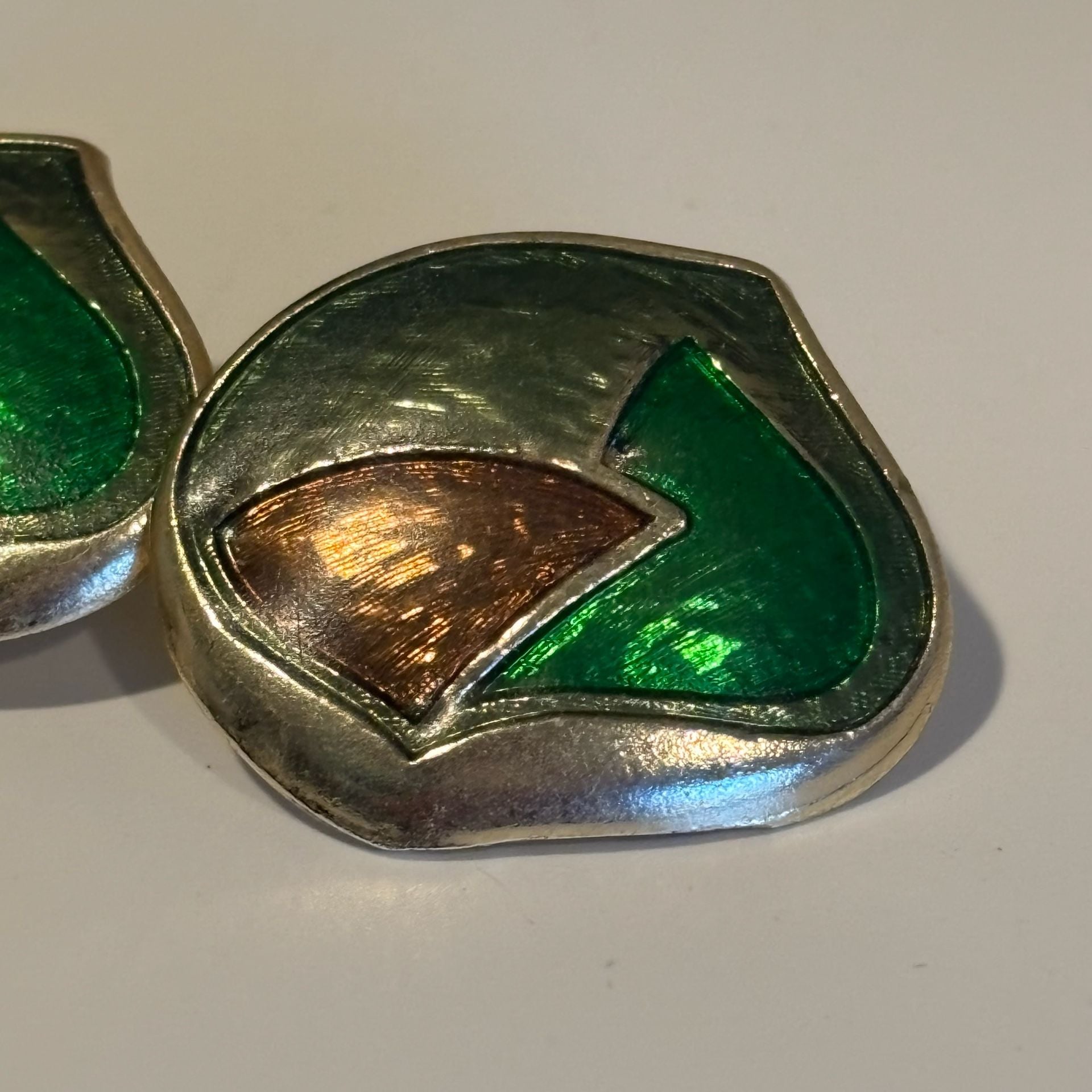Vintage Enamel Geometric Statement Earrings Green Gold 11