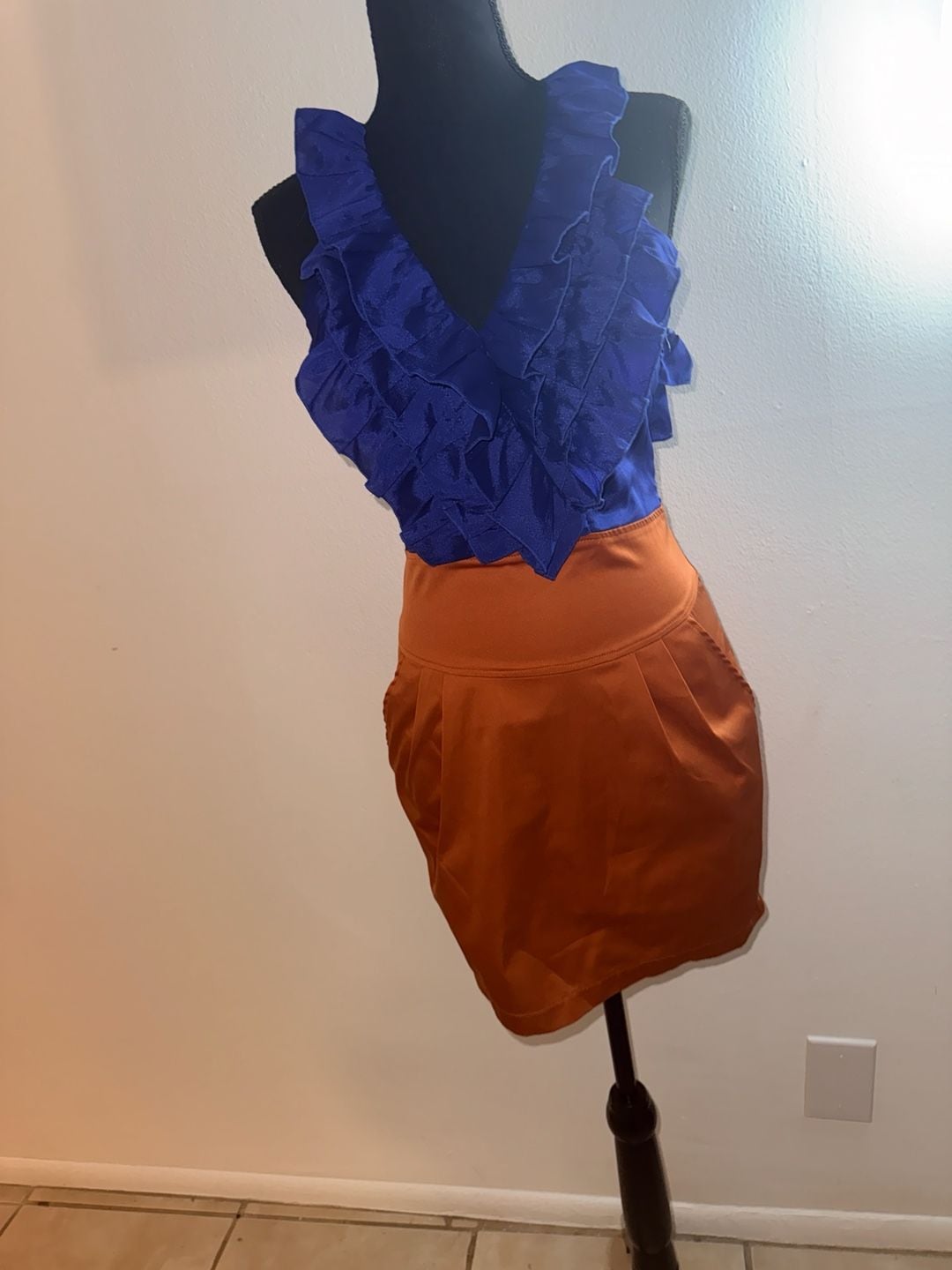 Milk & Honey Blue and Orange Ruffle Dress 2