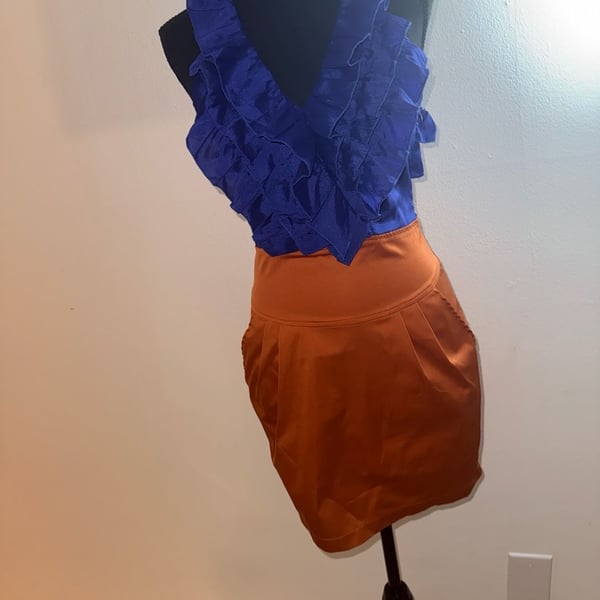 Milk & Honey Blue and Orange Ruffle Dress