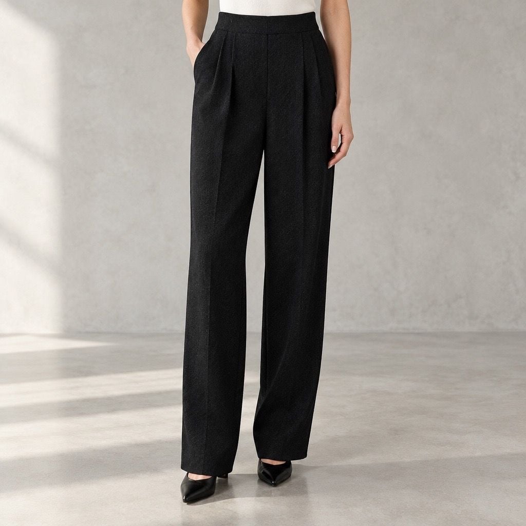 Dana Kay Wide Leg Pants Size 12 Black Pleated High Waist Trousers 2